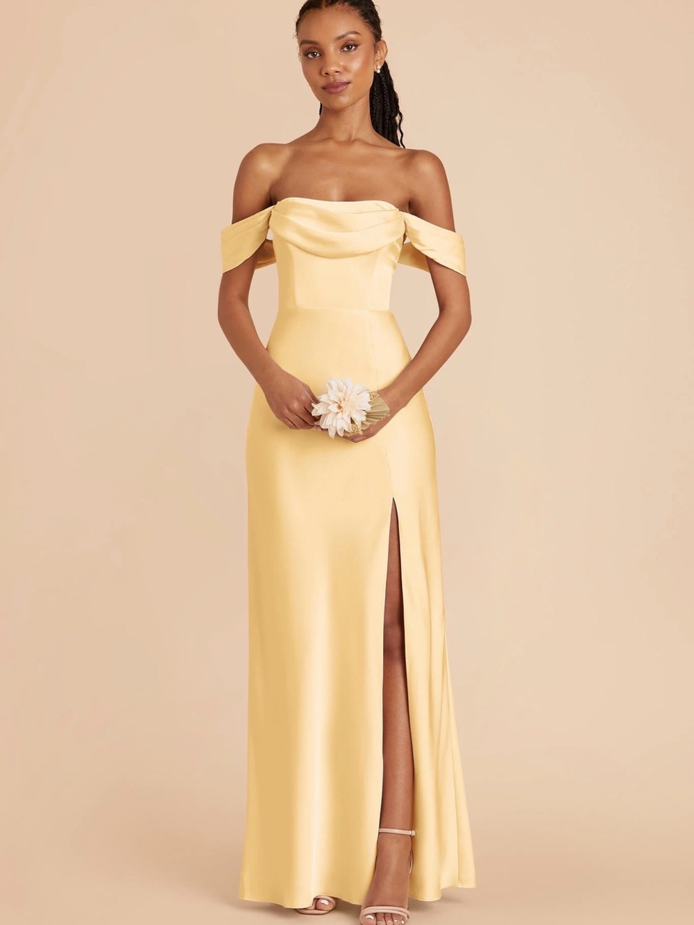 Elegant Off-Shoulder Butter yellow Evening Gown